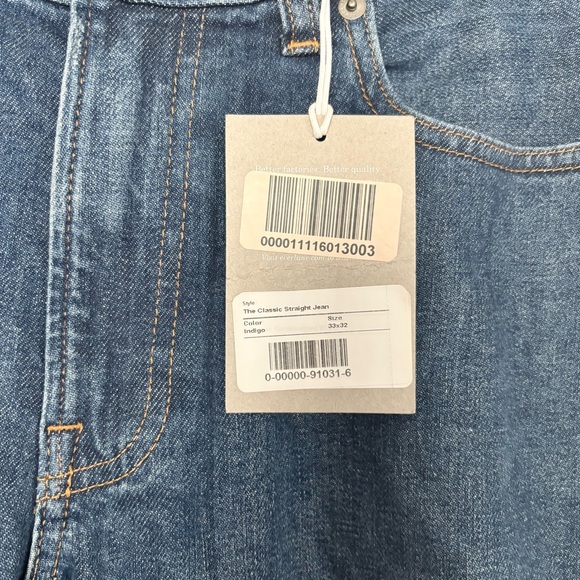 Everlane Selvedge Slim Fit Mens Jeans 33x32 Indigo Classic Straight Organic - Picture 5 of 11
